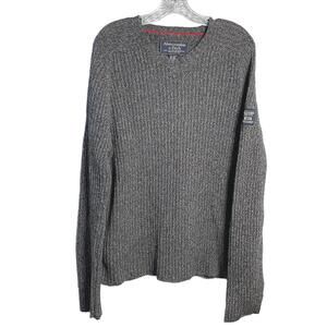 Vintage Abercrombie & Fitch Dark Grey Ribbed V-Neck Wool/Cotton Blend Sweater XL